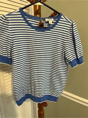 CeCe Blue and White Knit Top